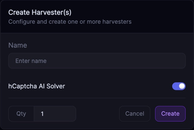 Stellar 4.0 Create Harvester(s) form