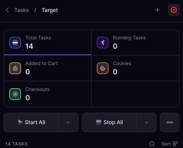 The Target task group shows a Cookies counter above the task list.